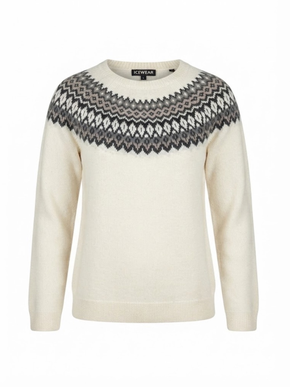 NWOT Icelandic Asta 100% Merino Wool Nordic Fair Isle Sweater in Ivory & Grey